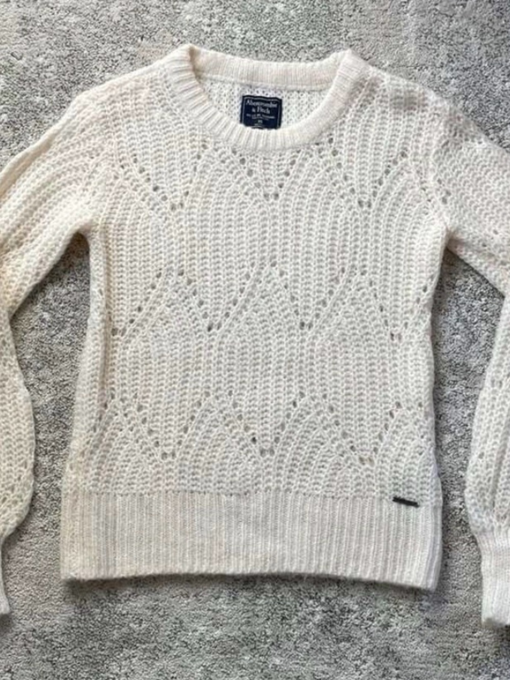 Abercrombie & Fitch Open Knit Ivory Wool Alpaca Blend Crew Neck Sweater
